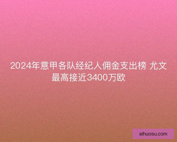 2024年意甲各队经纪人佣金支出榜 尤文最高接近3400万欧