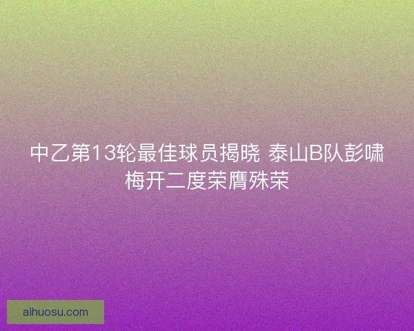 中乙第13轮最佳球员揭晓 泰山B队彭啸梅开二度荣膺殊荣